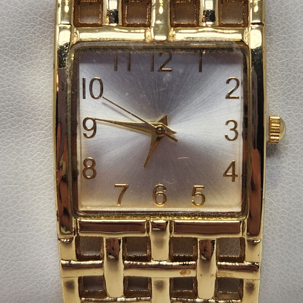 Basket Weave Gold Tone Cuff Bracelet Wristwatch Watch Adjustable Workwear Casual - Picture 2 of 9